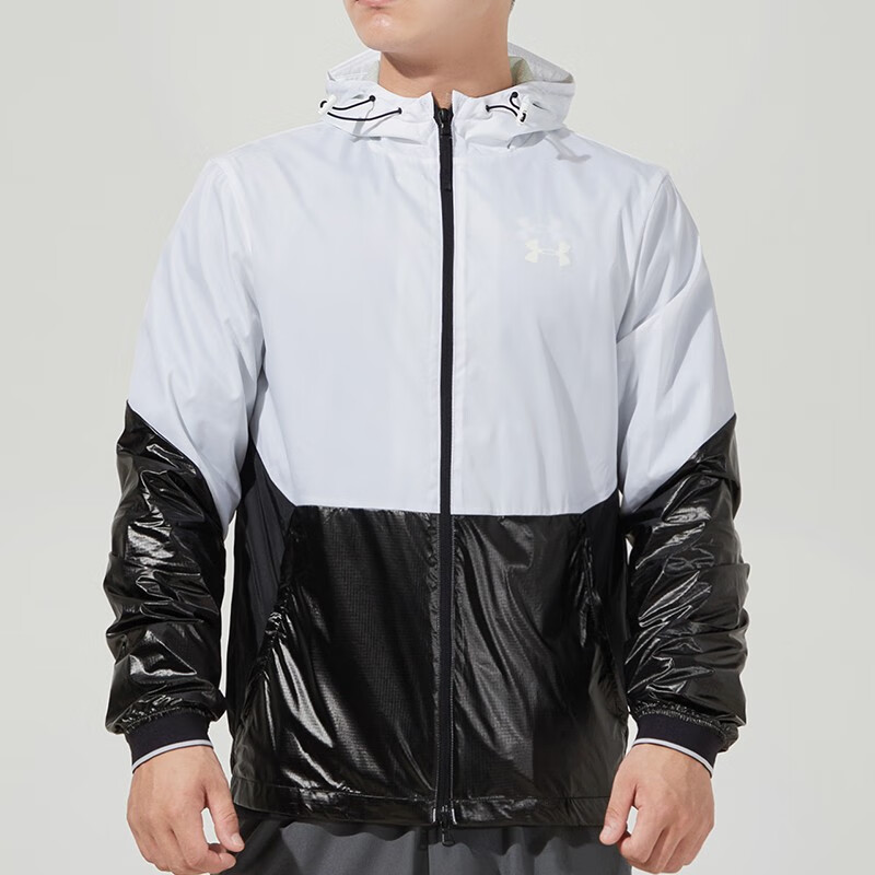 安德瑪男裝運動服戶外跑步健身服訓(xùn)練外套透氣梭織連帽夾克 1353370-100