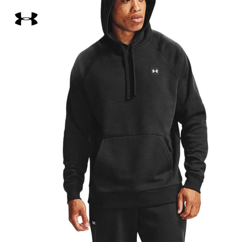 安德瑪 衛(wèi)衣男 Rival抓絨連帽訓(xùn)練跑步健身服運(yùn)動(dòng)套頭衫休閑上衣男裝 1357092-001