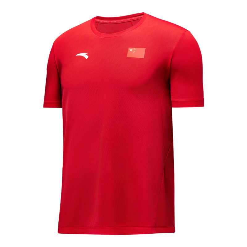 安踏短袖國家隊裝備國旗款男子冰膚速干透氣圓領(lǐng)運動T恤452520101-2